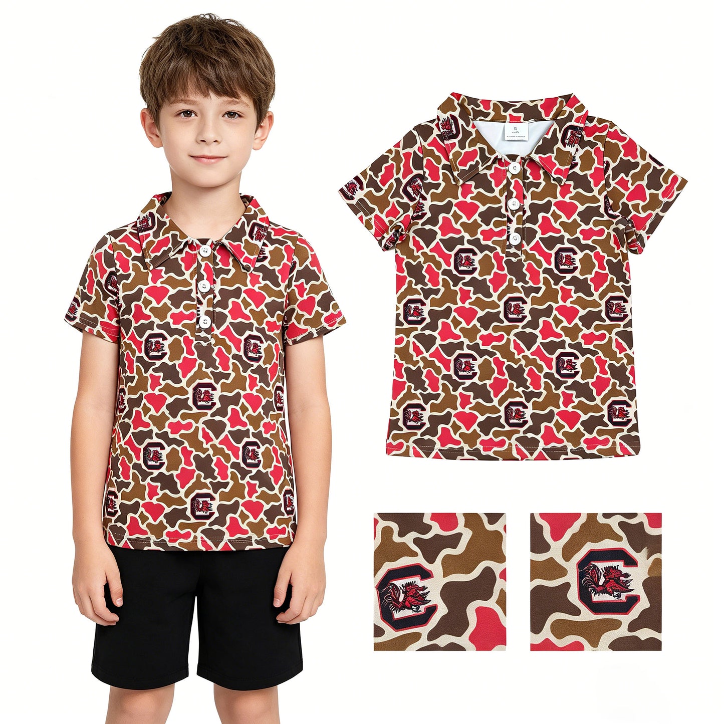 BT1697  Embroidery camo C team boy shorts boy top 202604  RTS