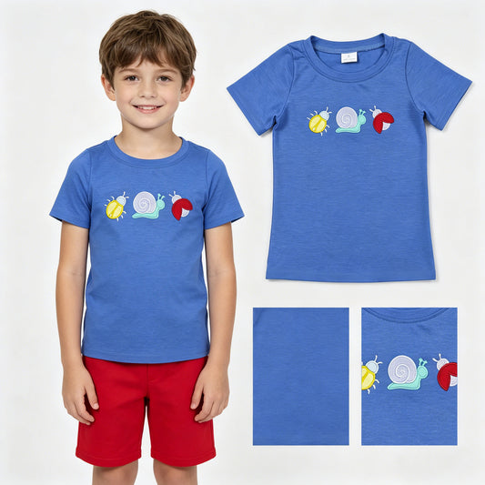 BT1725 embroidery snail  boy top polla shirts pullover  202604 RTS