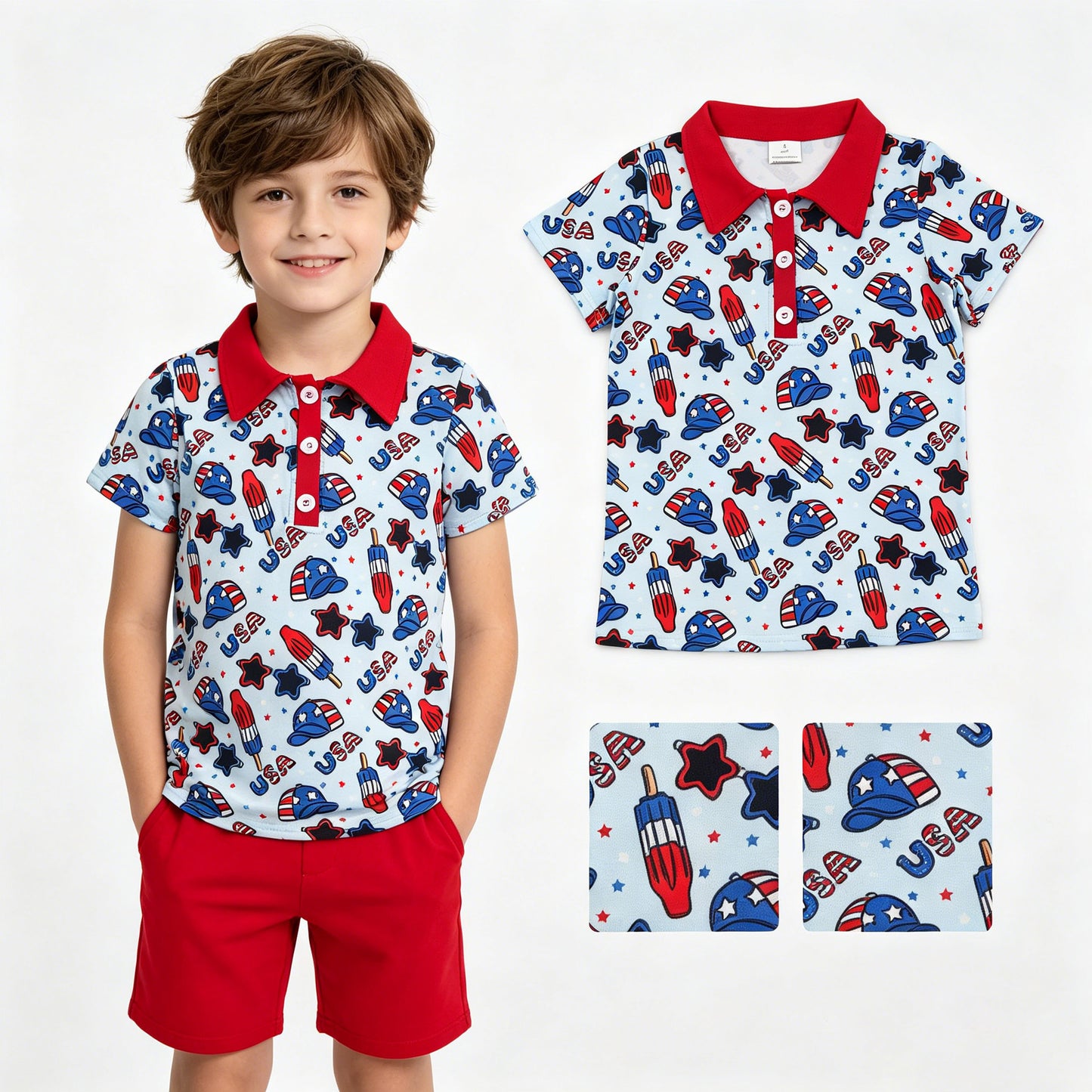 BT1767  USA Star 4TH July western  boy top 202605  RTS