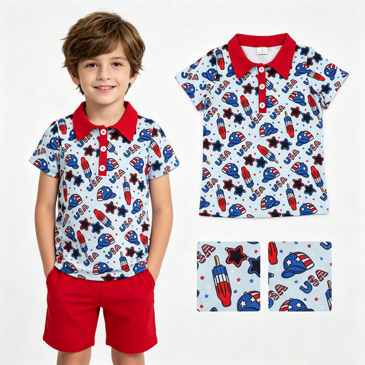 BT1767  USA Star 4TH July western  boy top 202605  RTS