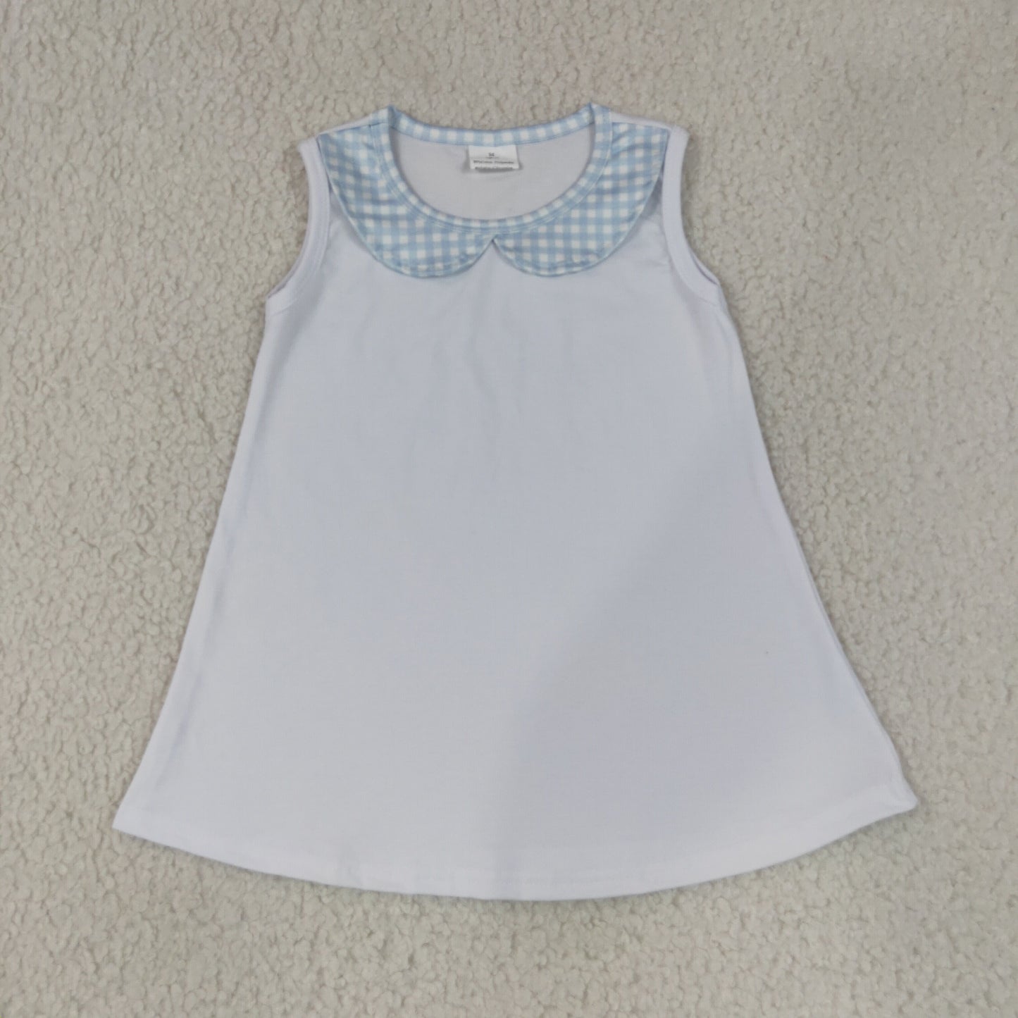 BT1847 Toddler Boys Ribbed Tank Top Blue Gingham Peter Pan Collar Casual Kids Sundress TOP  202607 RTS