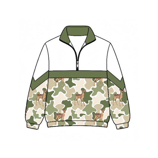 BT1868 Camo Deer Print Green Trim Half Zip Kids BOY Pullover 202627 preorder