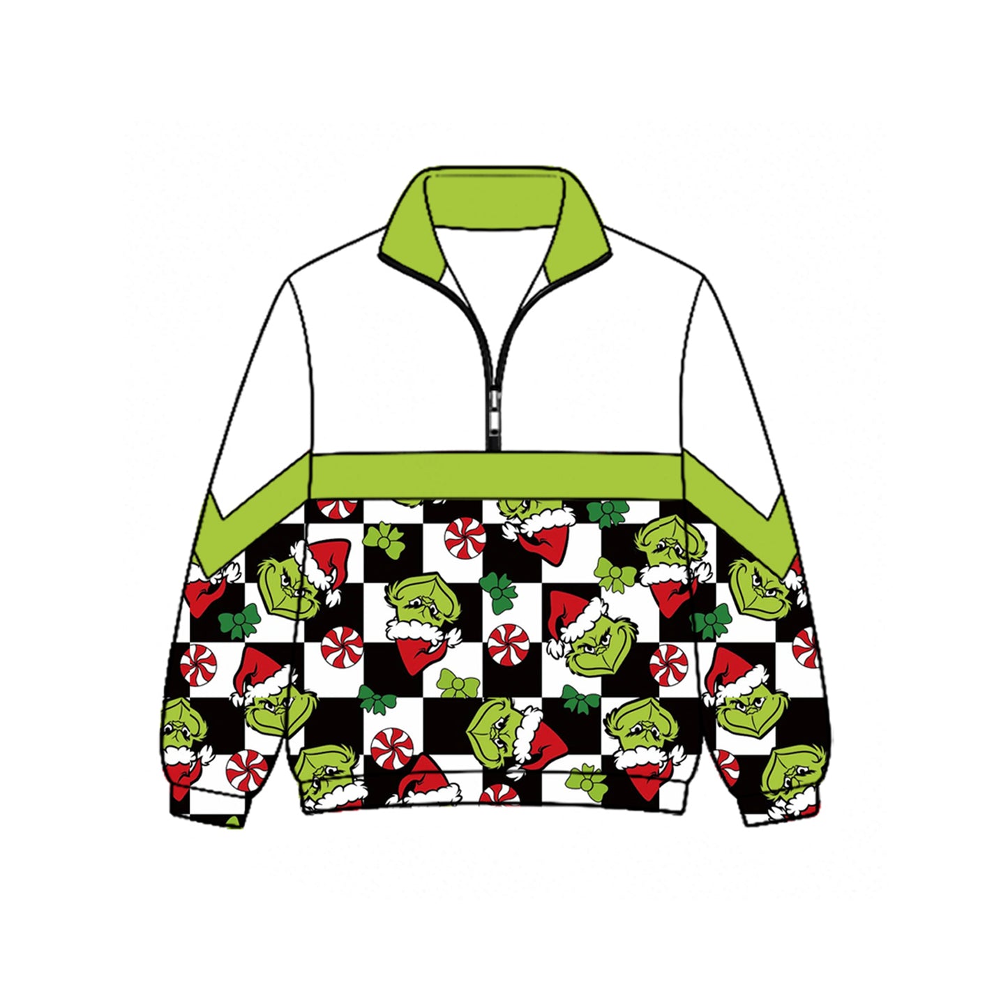 BT1870  Green Trim Grinch Check Half Zip Kids BOY Pullover 202627 preorder