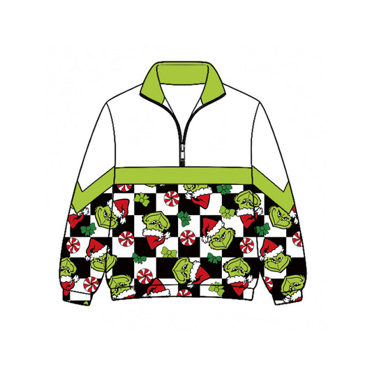 BT1870  Green Trim Grinch Check Half Zip Kids BOY Pullover 202627 preorder