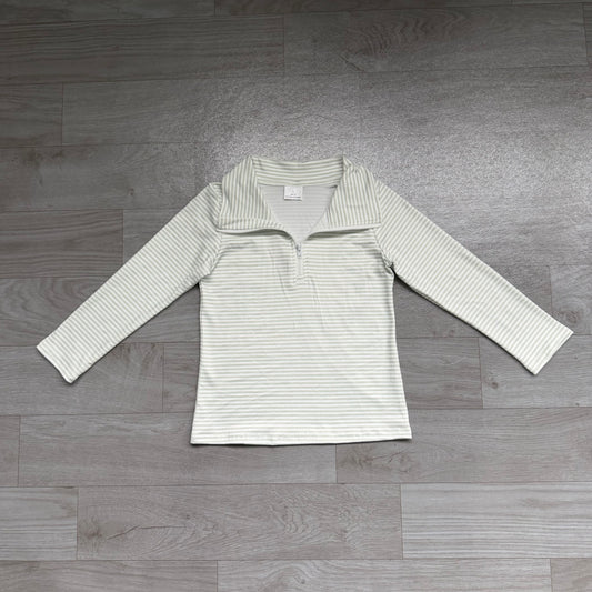 RTS BT1876 Off‑White Striped Quarter Zip Girls Long Sleeve Top 202608