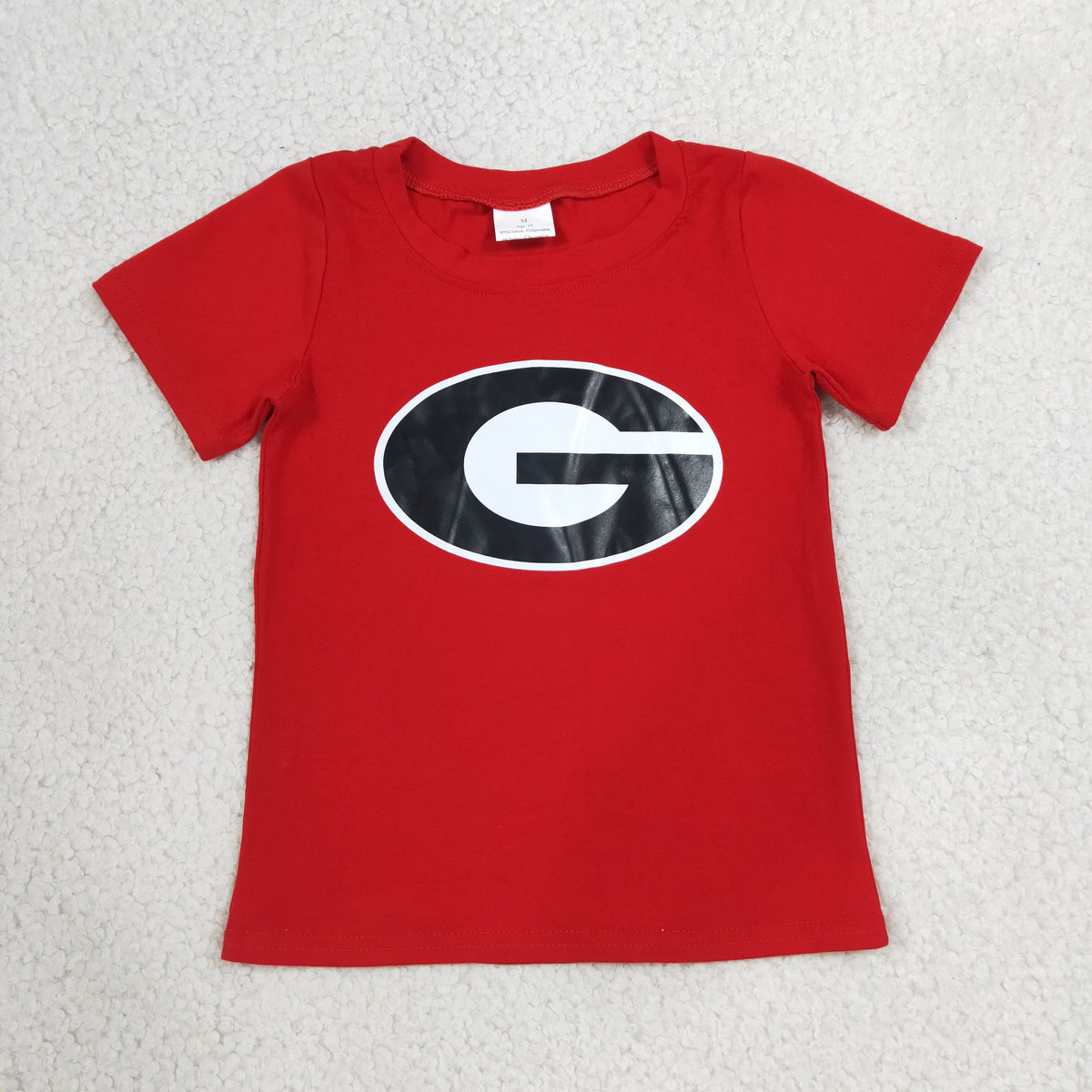 NO MOQ RTS BT1886-vinyl Kids Red Short Sleeve T-Shirt Georgia G Logo Graphic Tee 202609