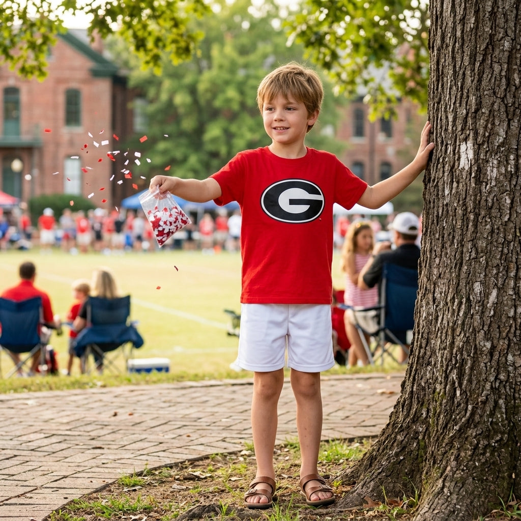 NO MOQ RTS BT1886-vinyl Kids Red Short Sleeve T-Shirt Georgia G Logo Graphic Tee 202609