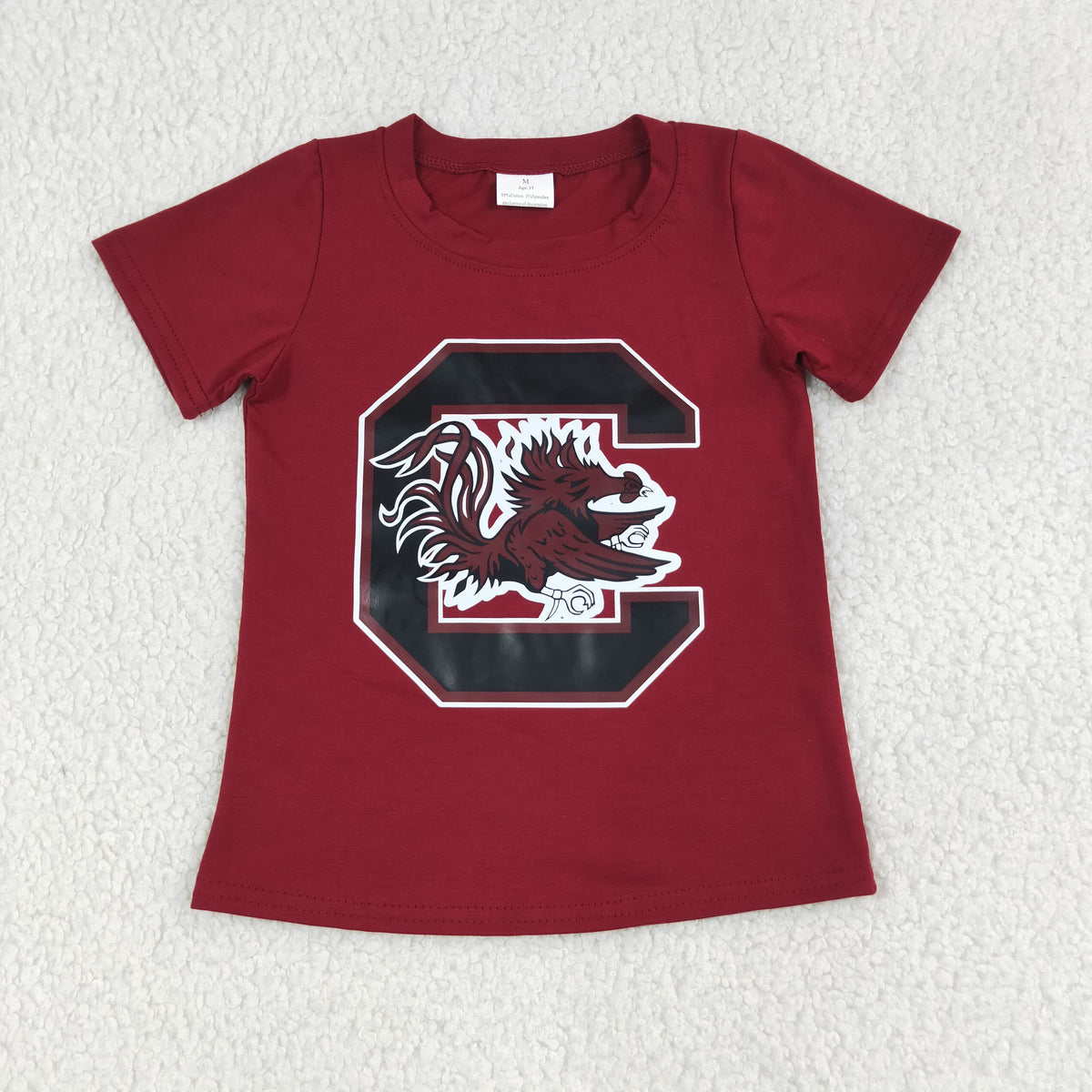 NO MOQ RTS BT1887-vinyl Baby Boy Clothes South Carolina Gamecock Graphic Print Short Sleeve Tee 202609