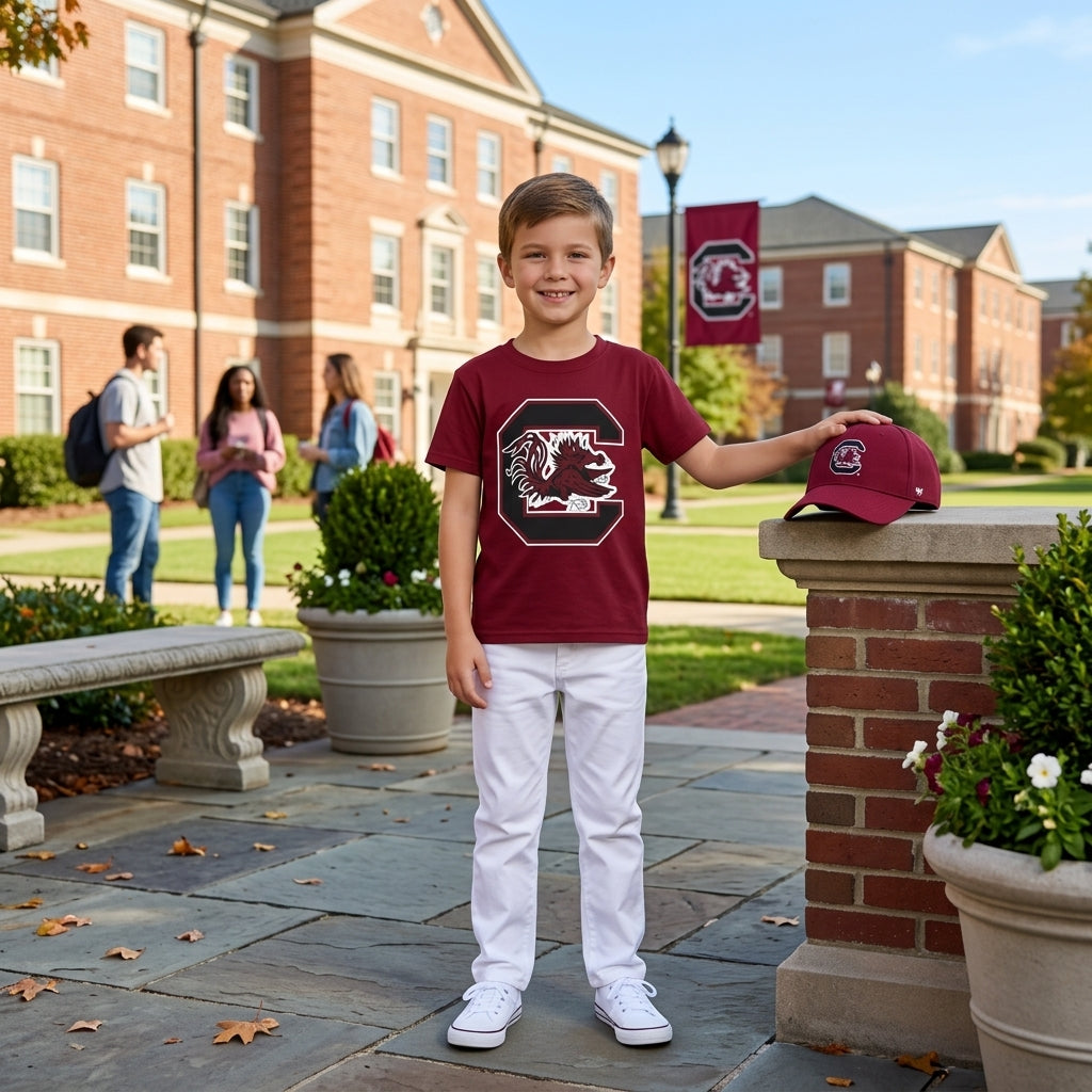 NO MOQ RTS BT1887-vinyl Baby Boy Clothes South Carolina Gamecock Graphic Print Short Sleeve Tee 202609