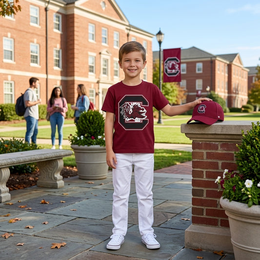 NO MOQ RTS BT1887-vinyl Baby Boy Clothes South Carolina Gamecock Graphic Print Short Sleeve Tee 202609