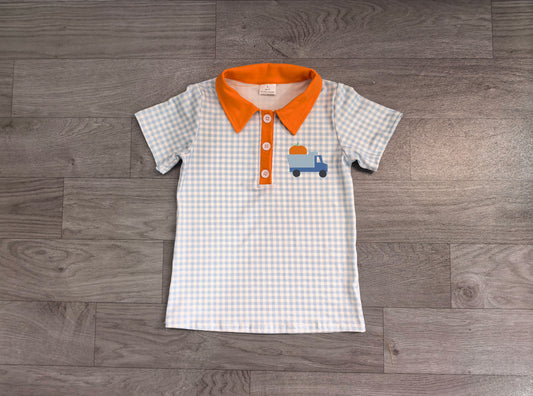 BT1890 embroidery plaid pumpkin western boy top 202608 RTS