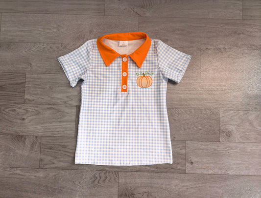 BT1891 embroidery plaid pumpkin western boy top 202608 RTS