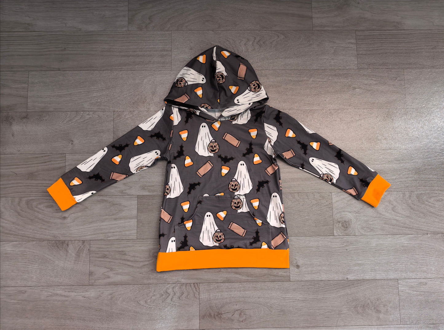 RTS BT1898 Halloween Ghost Bat Candy Print Kids Hooded Long Sleeve Top