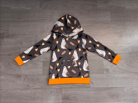 RTS BT1898 Halloween Ghost Bat Candy Print Kids Hooded Long Sleeve Top