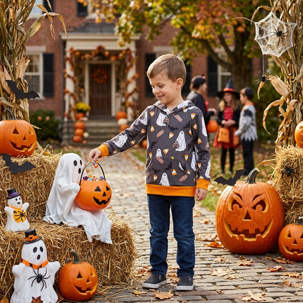 NO MOQ RTS BT1898 Baby Clothes Ghost Bat Candy Corn Print Hooded Sweatshirt 202609