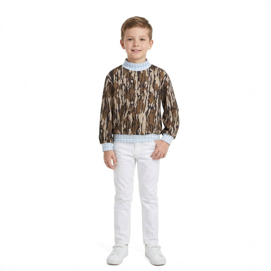 NO MOQ RTS BT1910 Kids Girl Clothes Tree Bark Camo Print Long Sleeve Mock Neck Top 202610