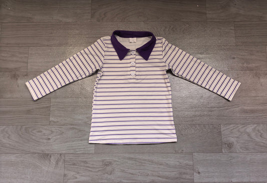 Sample-Real Pics BT1911 Baby Boy Clothes Purple White Striped Print Long Sleeve Collar Polo Shirt