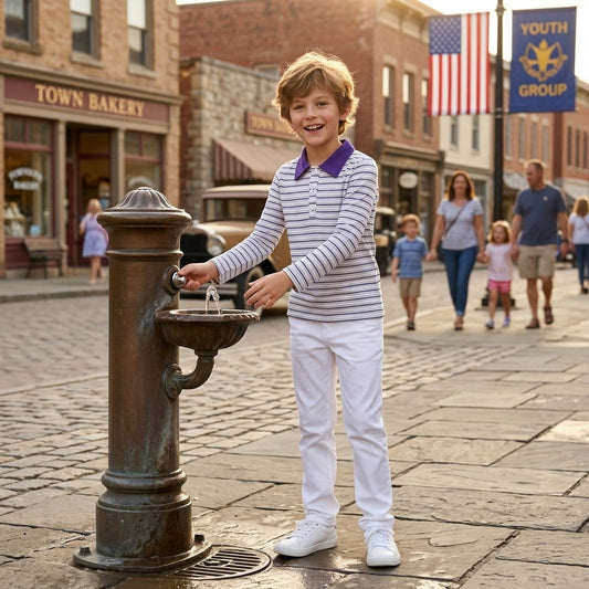 NO MOQ RTS BT1911 Baby Boy Clothes Purple Collar Striped Print Long Sleeve Polo Shirt Top 202610