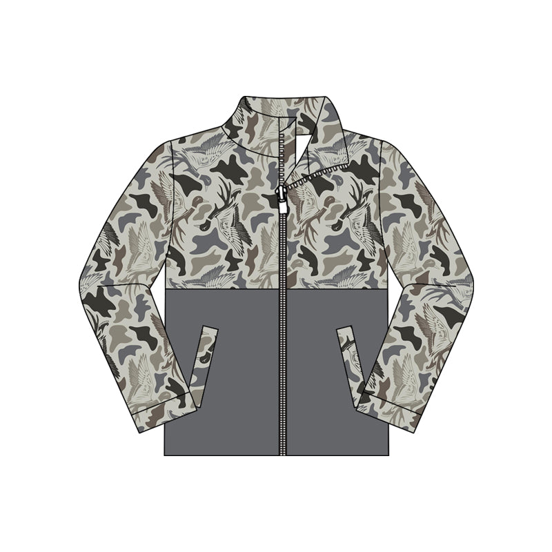 Preorder Yawoo BT1930 Boys Fall Full Zip Camo Hunting Print Color Block Stand Collar Jacket 202608