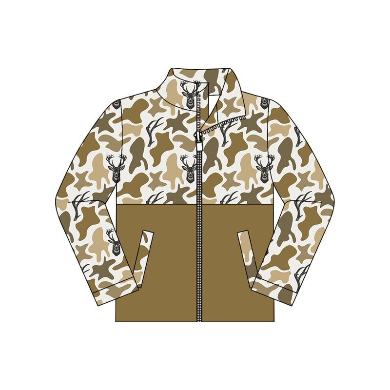 Preorder Yawoo BT1930 Boys Fall Full Zip Camo Hunting Print Color Block Stand Collar Jacket 202608