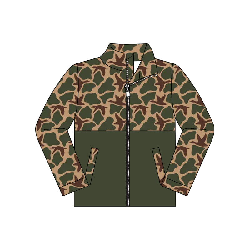 Preorder Yawoo BT1930 Boys Fall Full Zip Camo Hunting Print Color Block Stand Collar Jacket 202608