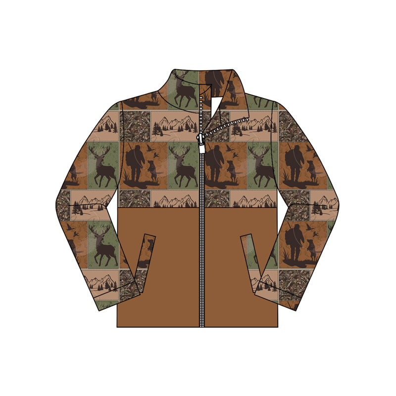 Preorder Yawoo BT1930 Boys Fall Full Zip Camo Hunting Print Color Block Stand Collar Jacket 202608