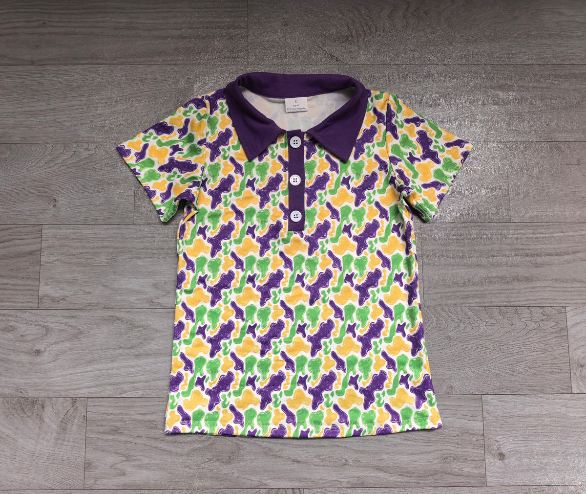 Sample-Real Pics BT1962 Baby Boy Clothes Mardi Gras Cowboy Camo Allover Print Short Sleeve Polo Shirt