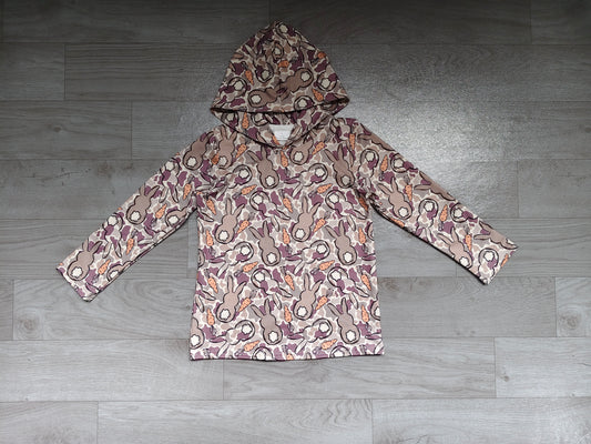 Sample-Real Pics BT1965 Baby Girl Clothes Bunny & Carrot Camo Print Long Sleeve Hooded Top