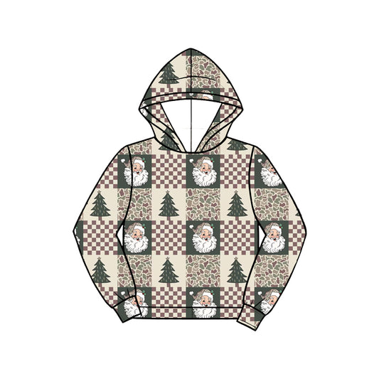Preorder BT1973 Baby Boy Clothes Vintage Santa Checkerboard Christmas Patchwork Print Long‑sleeve Hoodie