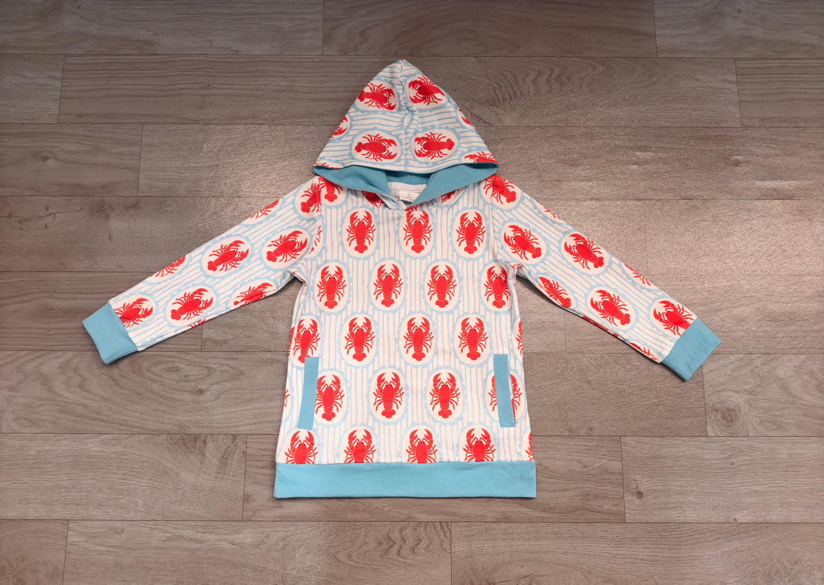 Sample-Real Pics BT1974 Baby Boy Clothes Lobster Allover Striped Print Long Sleeve Hooded Top