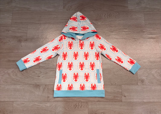 Sample-Real Pics BT1974 Baby Boy Clothes Lobster Allover Striped Print Long Sleeve Hooded Top