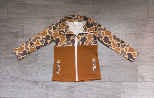 Sample-Real Pics BT1998 Baby Boy Clothes Duck Camo Splicing Mixed Print Long Sleeve Zip Up Jacket