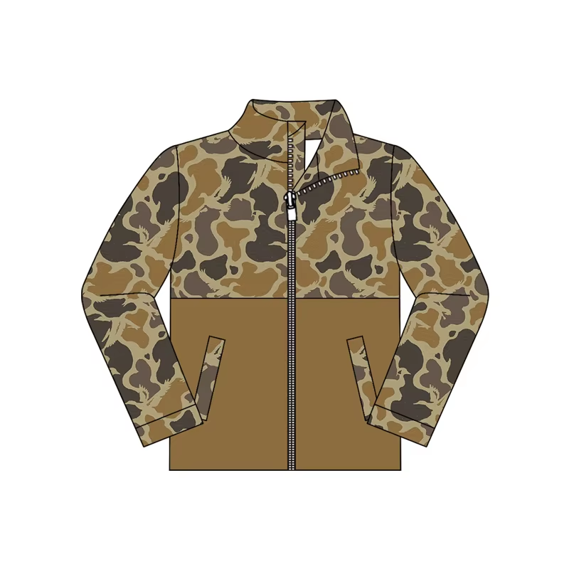 Preorder (moq 5) BT1998 Baby Boy Clothes Duck Camo Spliced Allover Print Long Sleeve Full Zip Jacket