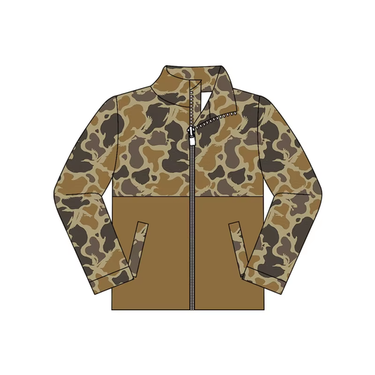 Preorder (moq 5) BT1998 Baby Boy Clothes Duck Camo Spliced Allover Print Long Sleeve Full Zip Jacket