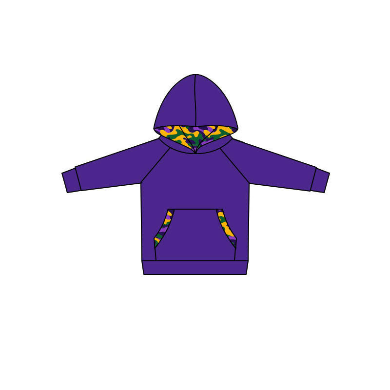 Preorder (moq 5) BT2006 Baby Boy Clothes Mardi Gras Solid Purple Print Long Sleeve Hoodie Top