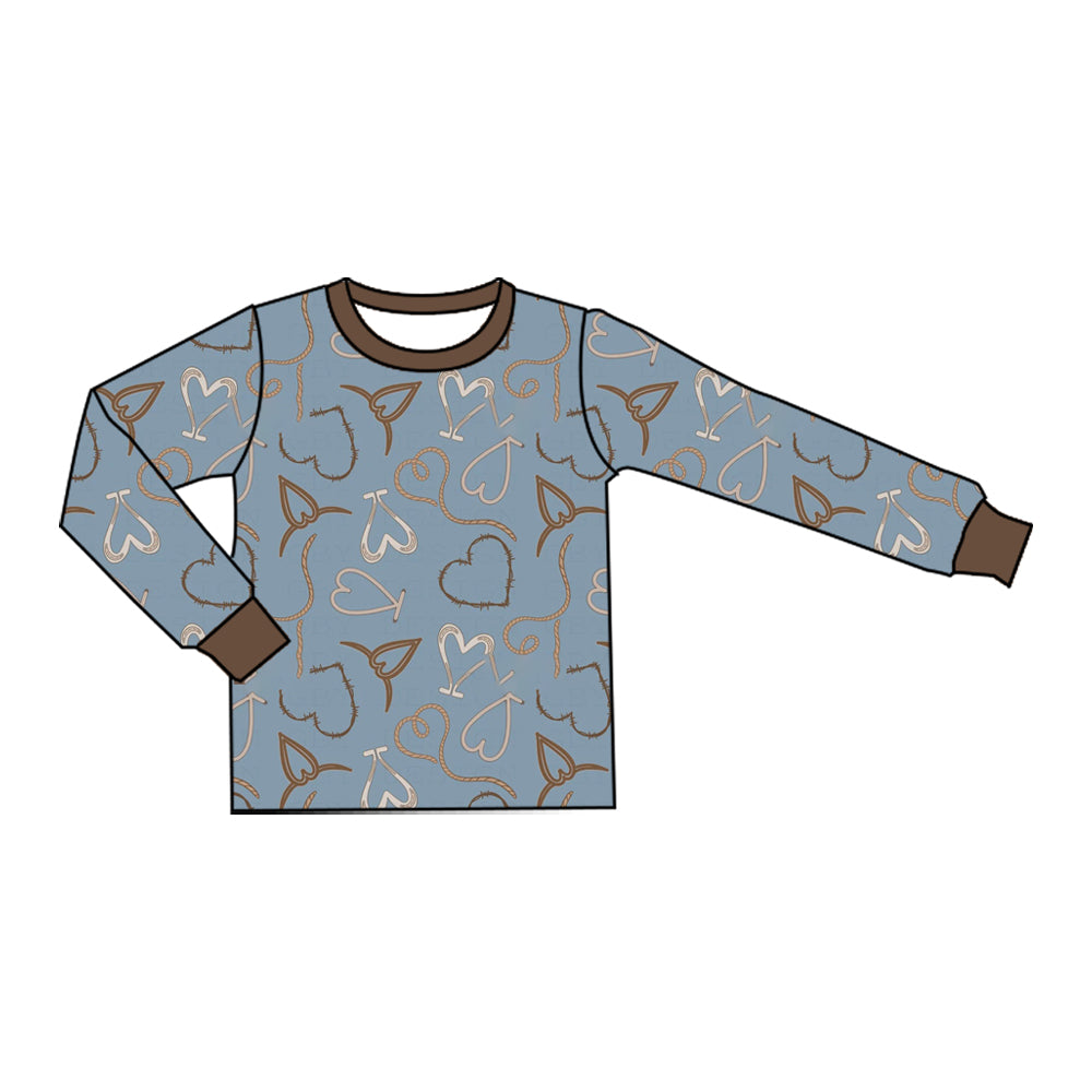 Preorder (moq 5) BT2007 Baby Boy Clothes Western Rope Heart Mixed Print Long Sleeve Crew Neck Top