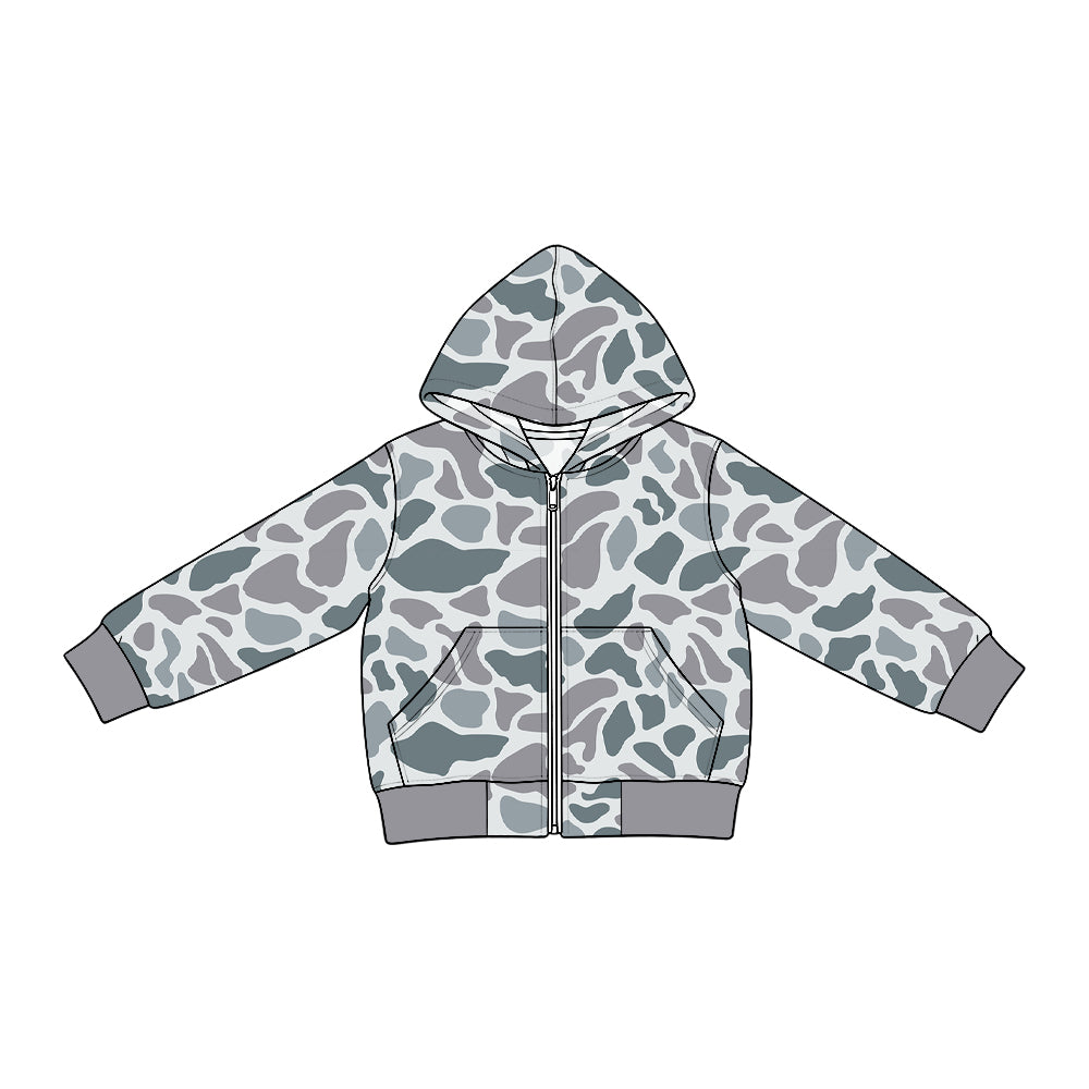 Preorder (moq 5) BT2011 Baby Boy Clothes Grey Hunting Camo Print Long Sleeve Hooded Zip Jacket