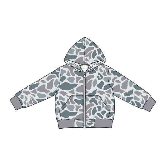 Preorder (moq 5) BT2011 Baby Boy Clothes Grey Hunting Camo Print Long Sleeve Hooded Zip Jacket