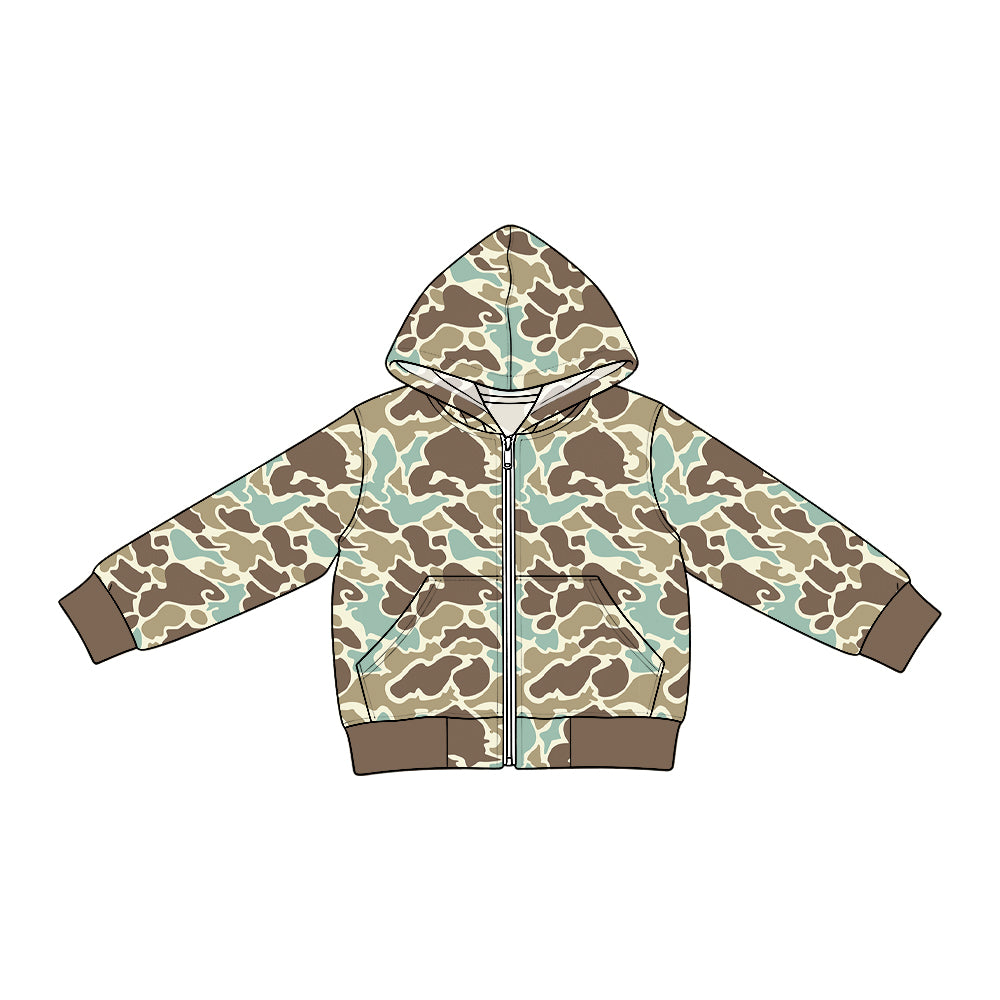 Preorder (moq 5) BT2012 Baby Boy Clothes Light Tan Hunting Camo Print Long Sleeve Hooded Zip Jacket