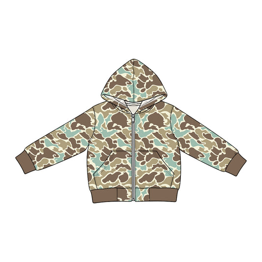 Preorder (moq 5) BT2012 Baby Boy Clothes Light Tan Hunting Camo Print Long Sleeve Hooded Zip Jacket