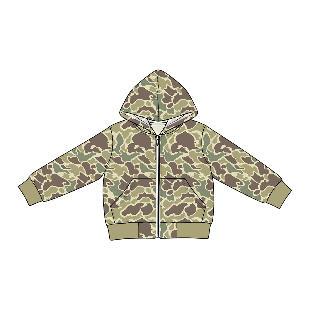 Preorder (moq 5) BT2013 Baby Boy Clothes Light Green Hunting Camo Print Long Sleeve Hooded Zip Jacket