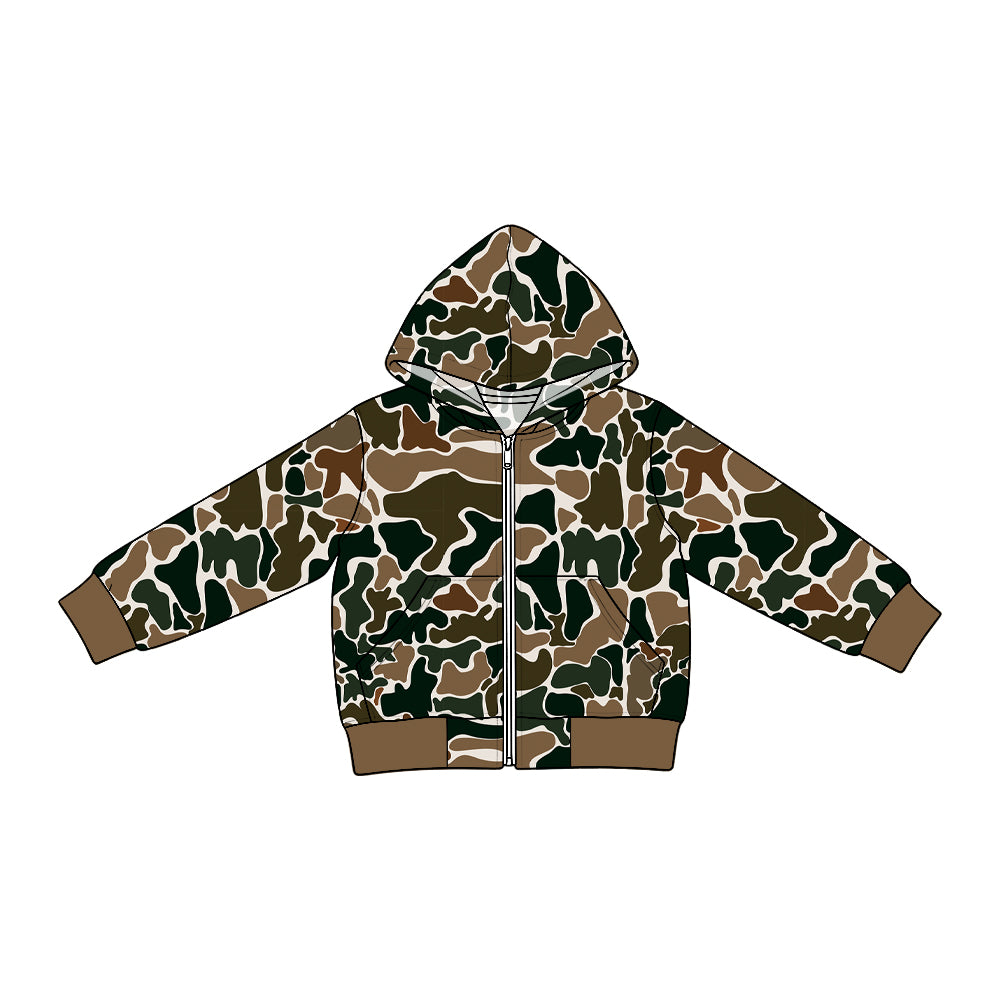 Preorder (moq 5) BT2014 Baby Boy Clothes Dark Green Hunting Camo Print Long Sleeve Hooded Zip Jacket