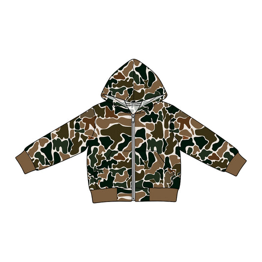 Preorder (moq 5) BT2014 Baby Boy Clothes Dark Green Hunting Camo Print Long Sleeve Hooded Zip Jacket
