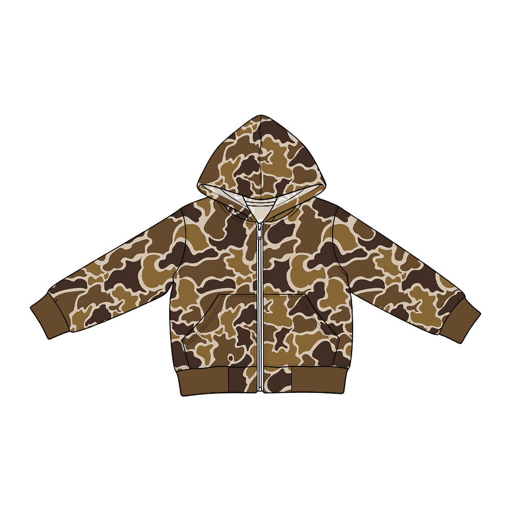 Preorder (moq 5) BT2015 Baby Boy Clothes Brown Hunting Camo Print Long Sleeve Hooded Zip Jacket