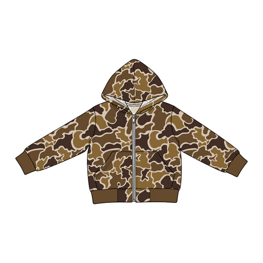 Preorder (moq 5) BT2015 Baby Boy Clothes Brown Hunting Camo Print Long Sleeve Hooded Zip Jacket