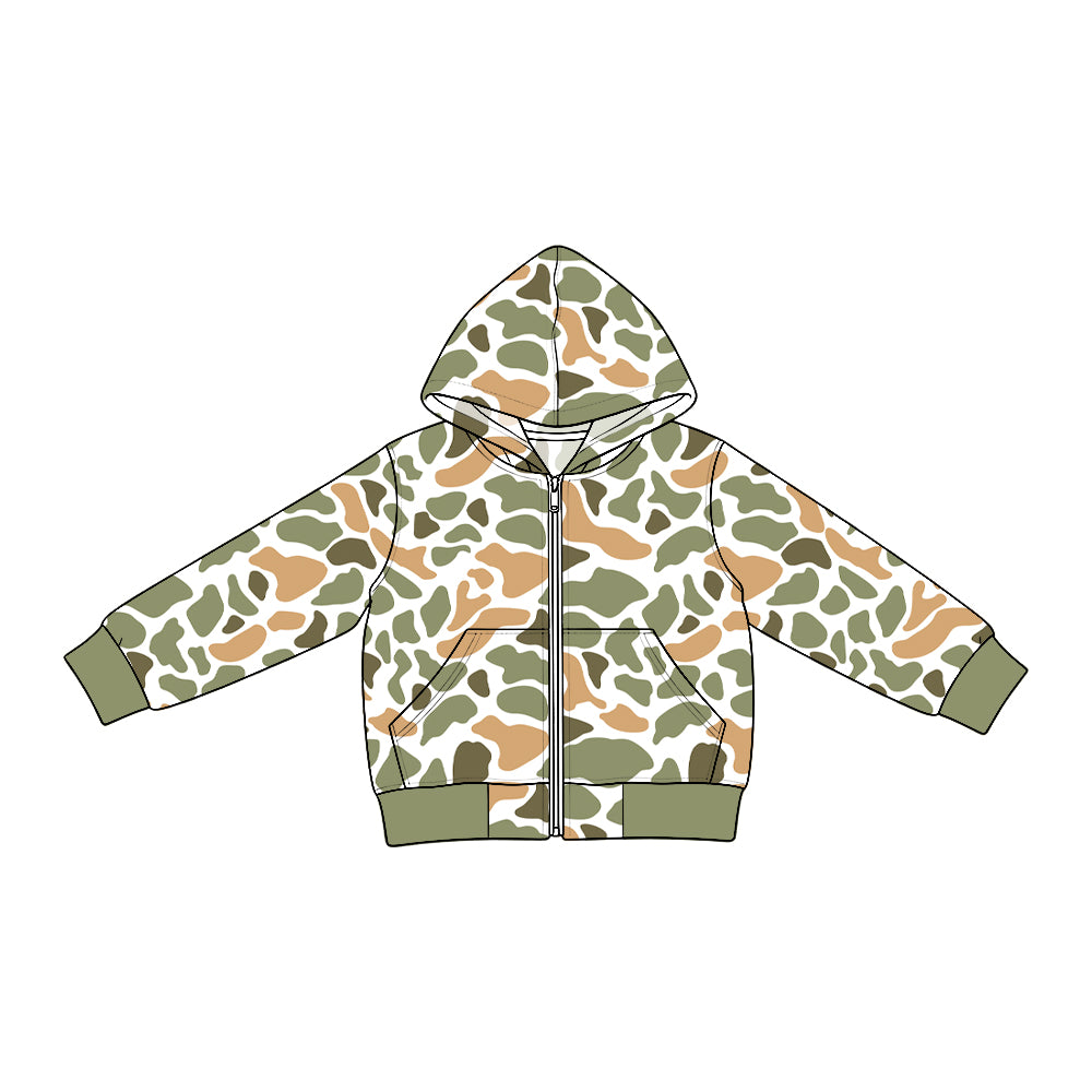 Preorder (moq 5) BT2017 Baby Boy Clothes Tan Green Hunting Camo Print Long Sleeve Hooded Zip Jacket