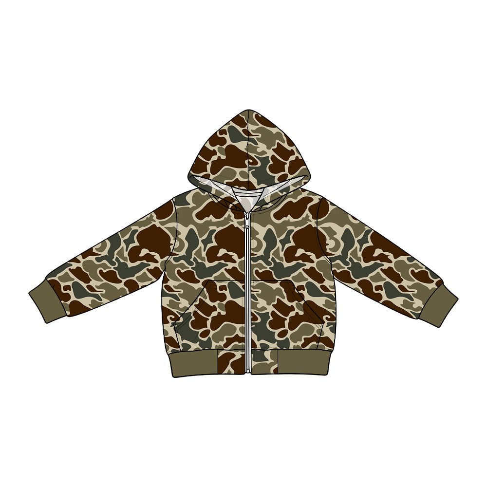 Preorder (moq 5) BT2018 Baby Boy Clothes Retro Brown Hunting Camo Print Long Sleeve Hooded Zip Jacket