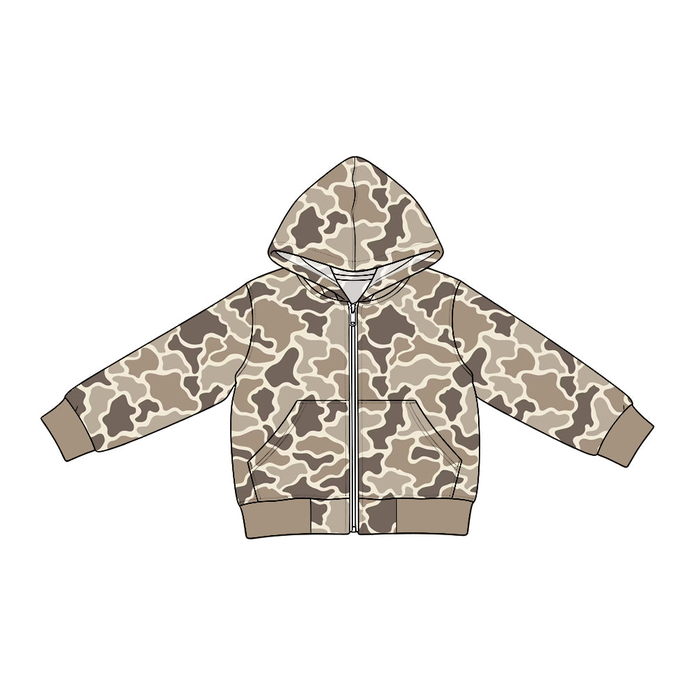 Preorder (moq 5) BT2020 Baby Boy Clothes Light Beige Hunting Camo Print Long Sleeve Hooded Zip Jacket