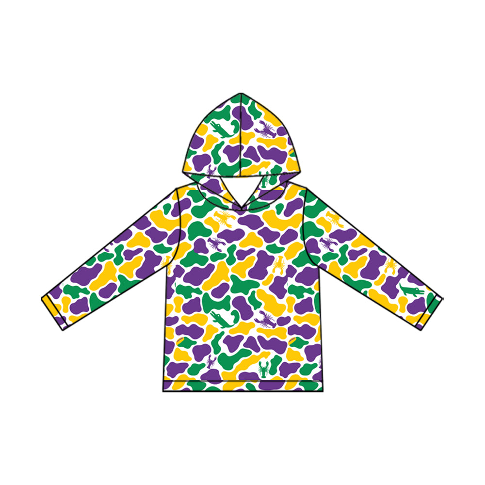 Preorder (moq 5) BT2021 Baby Boy Clothes Mardi Gras Colorful Mixed Print Long Sleeve Hooded Zip Jacket