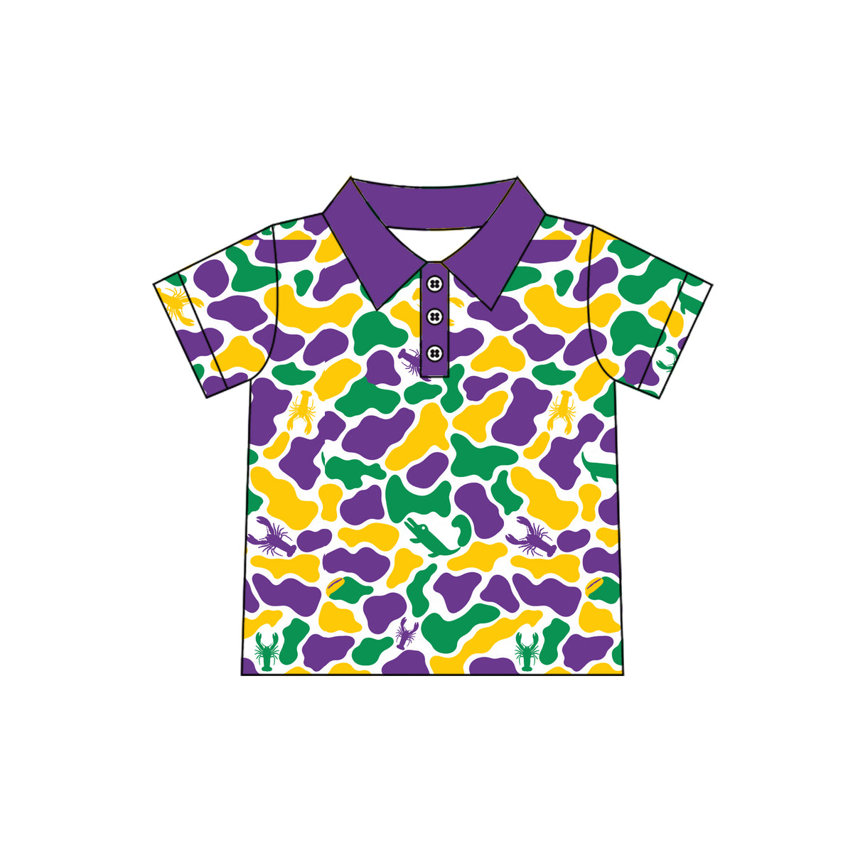 Preorder (moq 5) BT2022 Baby Girl Clothes Mardi Gras Mixed Print Short Sleeve Polo Shirt